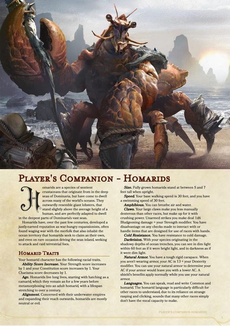 Dnd Crab Race, Dnd Homunculus Servant Art, Dnd Concept Art, Homebrew Races, Dungeons And Dragons Races, D D Races, Dnd Stats, Dnd Races, Dnd Classes