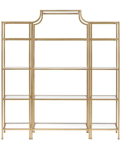 Ivy Etagere - BOWERY + BASH Gold Etagere, Bookcase Styling, Modern Bookshelf, Tempered Glass Shelves, Etagere Bookcase, Bookcase Storage, Modern Farmhouse Decor, Affordable Home Decor, Glass Shelves