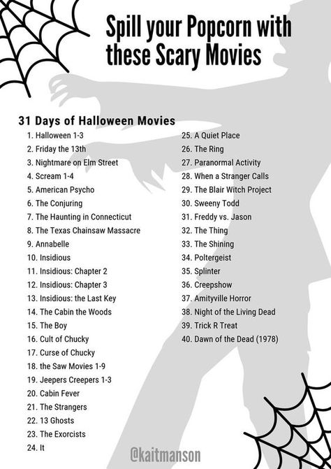 31 Days of Halloween Watch a movie a day for 31 days during the month of October. Watch a classic family favorite like "Halloween Town" where witches and werewolves come to life or for those who enjoy spilling their popcorn, there is a list of scary movies to leave you sleepless Casper Meets Wendy, Family Friendly Halloween Movies, Scary Movie List, Scary Movies To Watch, Halloween Movies To Watch, Halloween Movies List, Halloween Movie Night, Movie To Watch List, Halloween Horror Movies