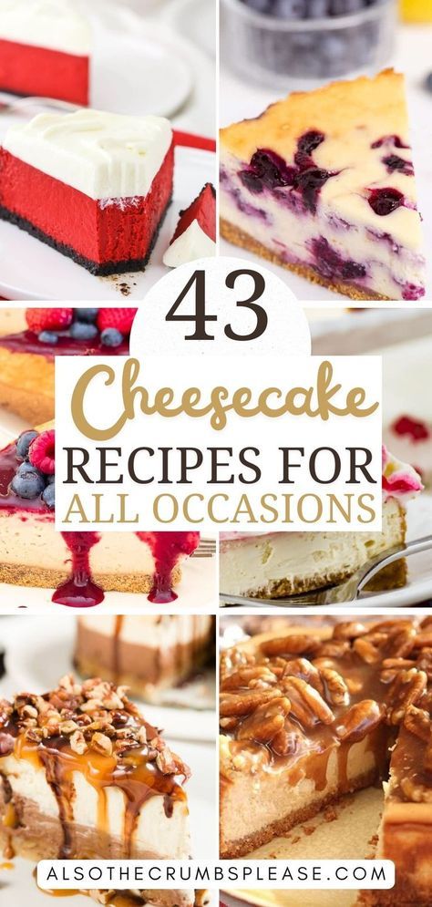 Discover the ultimate collection of 43 cheesecake recipes. Whether you crave chocolate, fruit-topped, or unique twists, these desserts will satisfy. Fall Cheesecake Recipes, Unique Cheesecake, Christmas Cheesecake Recipes, Unique Recipes Desserts, Fruit Cheesecake, Christmas Cheesecake, Yummy Cheesecake, Cap Cake, Chocolate Cheesecake Recipes