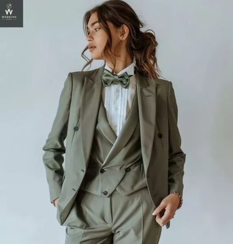 Pant Suit Prom Women, Cottagecore Suits Women, Masculine Professional Outfits For Women, Sage Green Suit Wedding Women, Sage Suit Women, Unisex Prom Outfits, Wedding Suits Bride, Female In A Suit, Prom Suits Women Elegant