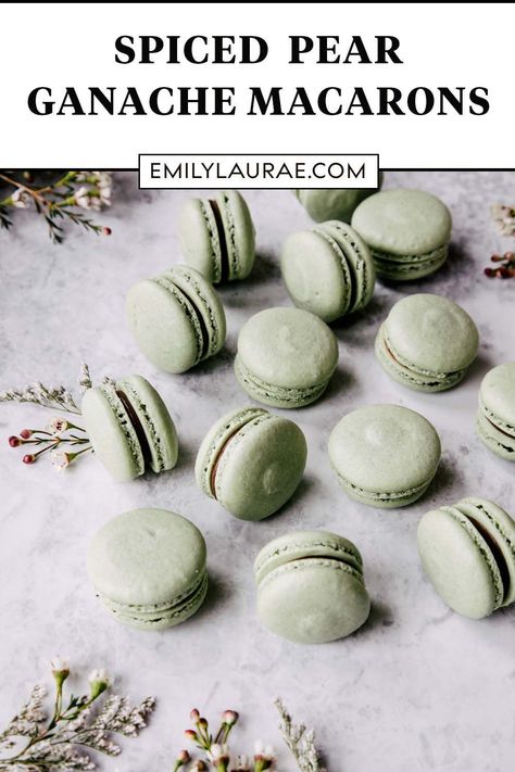 A step-by-step recipe to make Spiced Pear Ganache Macarons – the perfect treat to accompany a cup of tea on a winter afternoon! Wilton Piping Tips, Macaroons Flavors, Pear Liqueur, Macaron Recipes, Christmas Macarons, Macaron Filling, How To Make Macarons, Macaron Flavors, Spiced Pear