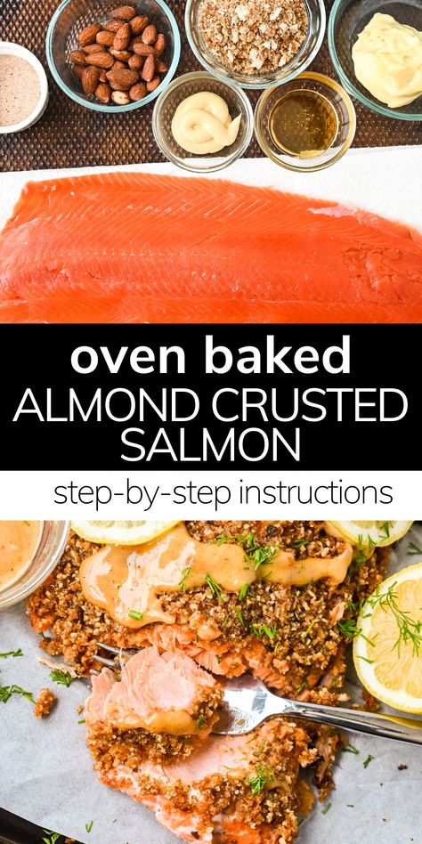 Almond Salmon, Honey Baked Salmon, Salmon With Honey, Almond Crusted Salmon, Salmon Recipes Oven, Honey Mustard Salmon, Mustard Salmon, Honey Salmon, Healthy Dinner Recipe