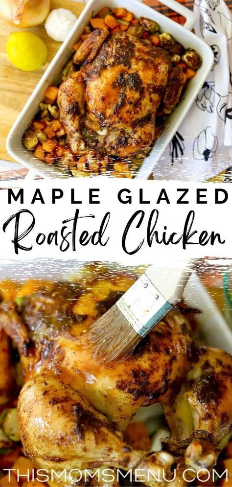 Honey And Lemon Glazed Roast Chicken, Glaze For Roasted Chicken, Roasted Chicken Thanksgiving, Fall Harvest Dinner Recipes, Autumn Roasted Chicken, Fall Whole Chicken Recipes, Fall Chicken Marinade, Dinner Recipes For Family Winter, Fall Roasted Chicken