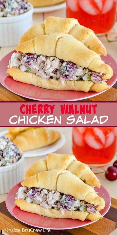 Cherry Walnut Chicken Salad - adding fresh cherries and walnuts to this easy chicken salad give it so much flavor. It is a delicious and easy recipe to enjoy on rolls or a salad! #chicken #salad #cherry #recipe #freshcherries #chickensalad Walnut Chicken Salad, Walnut Chicken, Easy Chicken Salad, Chicken Salad Sandwich, Cherry Recipes, Fresh Cherries, Cheese Flavor, Salad Sandwich, Chicken Salad Recipes