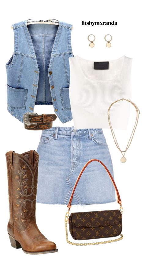 NASHVILLE OOTD #outfitinspo #nashville #denim Western Clubbing Outfit, Nashville Outfits Brown Boots, Nashville Bar Outfit Summer, Denim Nashville Outfit, Flatland Cavalry Concert Outfit, Cowboy Theme Outfit Woman, Western Denim Outfit, Winter Country Concert Outfit Ideas, Most Wanted Tour Outfits