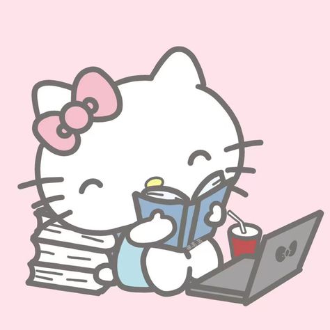 Hello Kitty Book, Hello Kitty School, Studying Memes, Images Hello Kitty, Blue Emoji, School Icon, Kawaii Core, Book Icons, Character Study