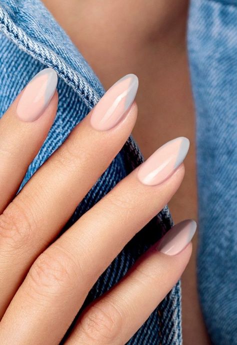 Pink And Gray French Tip Nails, Gray French Nails, Grey French Nails, Gray French Tip Nails, Nail Designs Grey, Pink And Gray Nails, Grey Nails Design, French Tip With Silver, Pink And Grey Nails