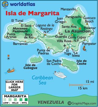 Isla de Margarita (Margarita Island) is a somewhat mountainous island, located about 40 miles north of the Venezuela mainland. Venezuela Beaches, South America History, Margarita Venezuela, Isla Margarita, Homeschool Geography, Winston Salem, South America Travel, Caribbean Islands, Beautiful Islands