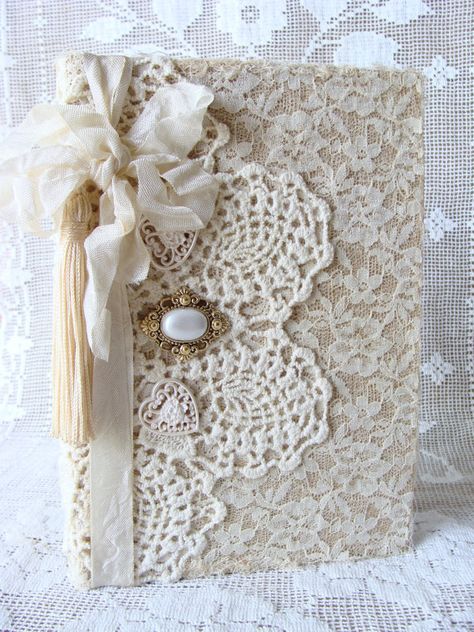 Gratitude Prayer, Notebook Wedding, Lace Journal, Wedding Memory Book, Doilies Crafts, Wedding Memory, Vintage Doily, Lace Crafts, Mother Bride