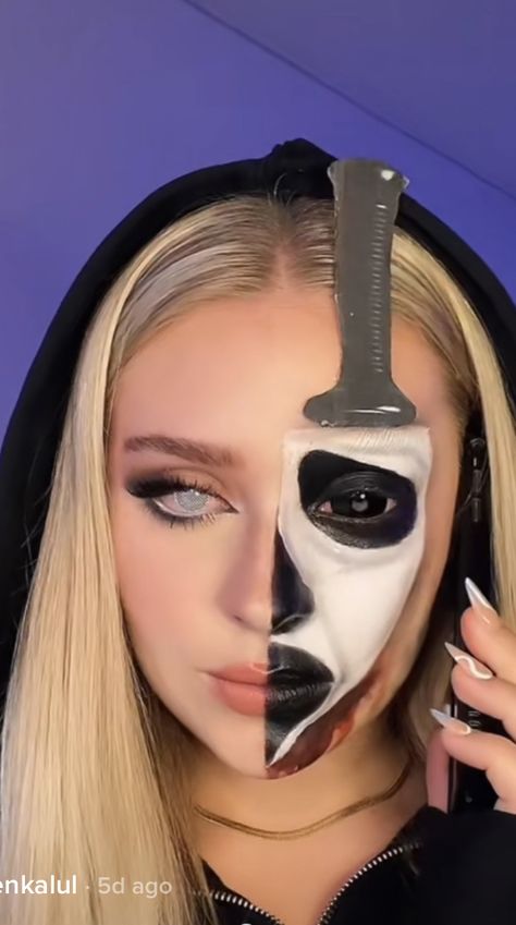 Ghost Face Make Up Looks, Ghost Face Makeup Ideas, Ghostface Face Paint, Halloween Makeup Ghostface, Ghost Face Makeup Halloween, Scream Make Up Looks, Black And White Halloween Makeup, Ghost Face Makeup, Ghostface Makeup