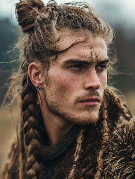 Men With Medium Length Hair, Viking Hair Men, Viking Hairstyles For Men, Arabic Hairstyles, Nordic Men, Viking Hairstyle, Braided Designs, Viking Man, Guys With Long Hair