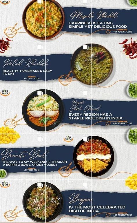 Food poster Grids For Instagram, Instagram Creative Grid Ideas, Instagram Grid Graphic Design, Grid Ideas For Instagram, Restaurant Creative Design, Instagram Menu Design, Instagram Food Post Design, Instagram Grid Restaurant, Food Grid Instagram