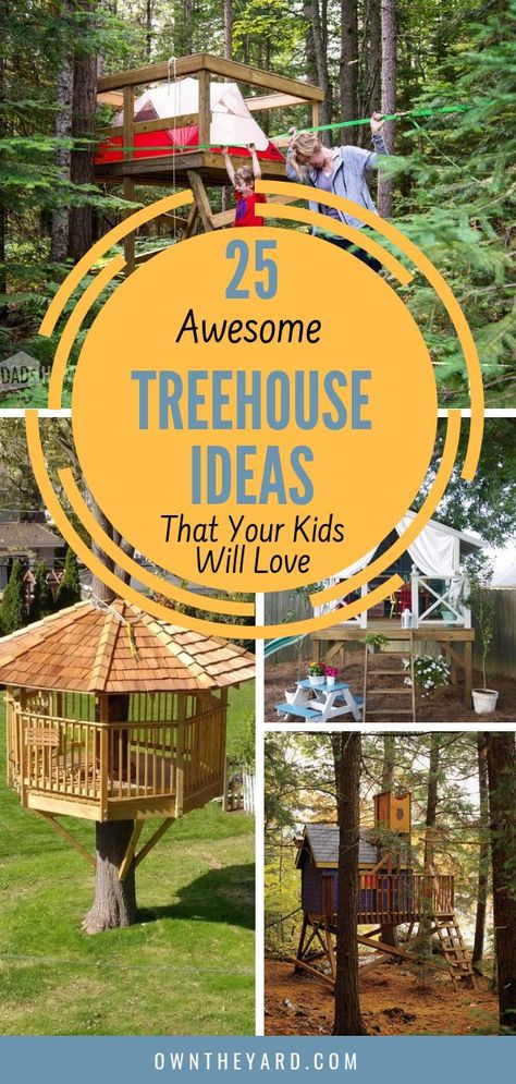 Playground Backyard Diy, Diy Treehouse, Backyard Treehouse, Outdoor Forts, Treehouse Ideas, Backyard Fort, Play Area Backyard, Tree House Plans, Backyard Trees