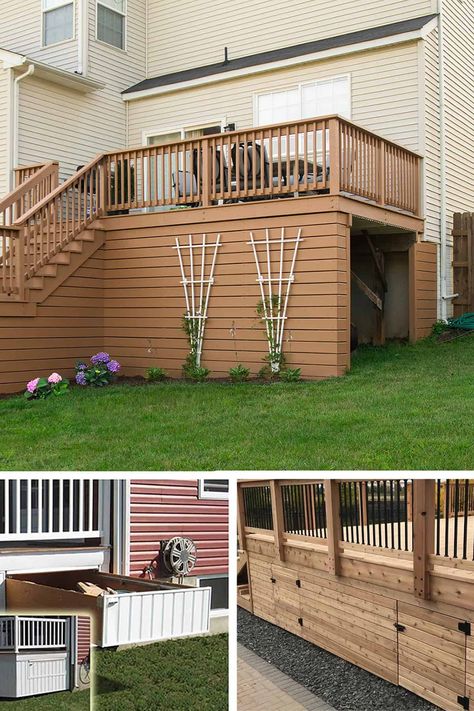 Wondering what to do with the space under your deck? Put it to good use with these brilliant Under-Deck Storage Ideas! Maximize your space and creativity with these ingenious storage solutions. Dog Shelter Under Deck, Deck Skirting With Storage, What To Do With Space Under Deck, Under Deck Crawl Space Ideas, Under Deck Door Ideas, Deck With Retaining Wall Under, Storage Under Deck Stairs, Deck Storage Underneath, Under Patio Storage