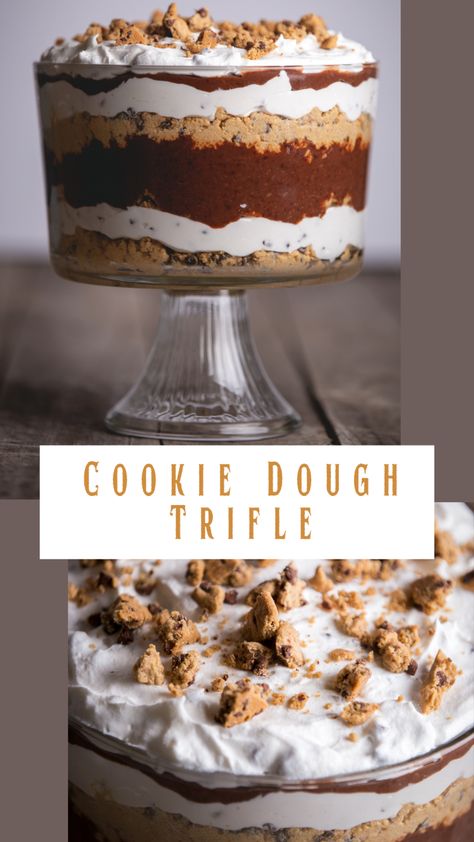 Cookie Dough Trifle, Entrees Recipes, Trifle Bowl Recipes, Trifle Dessert Recipes, Trifle Dish, Dessert Spread, Trifle Desserts, Choc Chip Cookies, Trifle Recipe