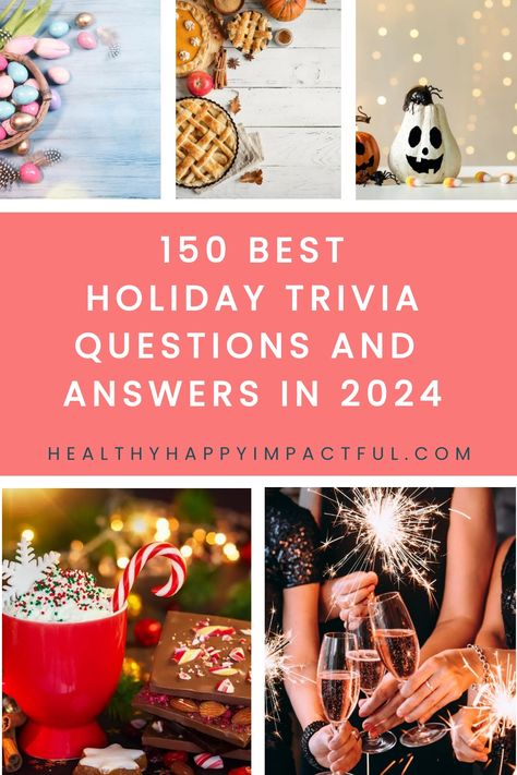 150 best holiday trivia questions and answers in 2024 with images of festive treats and decorations. New Years Trivia Questions And Answers, Christmas Kisses Trivia Game, Holiday Trivia For Kids, Holiday Trivia Games With Answers, Holiday Trivia Questions And Answers, Christmas Quizzes With Answers, Christmas Trivia Games With Answers, Christmas Jeopardy Questions And Answers, Funny Christmas Trivia