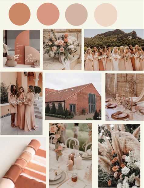 Desert Rose And Terracotta Wedding, Clay Wedding Color Scheme, Neutral Colour Wedding Theme, Taupe And Peach Wedding, Burnt Peach Wedding Theme, Beige And Peach Wedding, Burnt Peach Wedding, Wedding In August Ideas, Terracotta And Cream Wedding