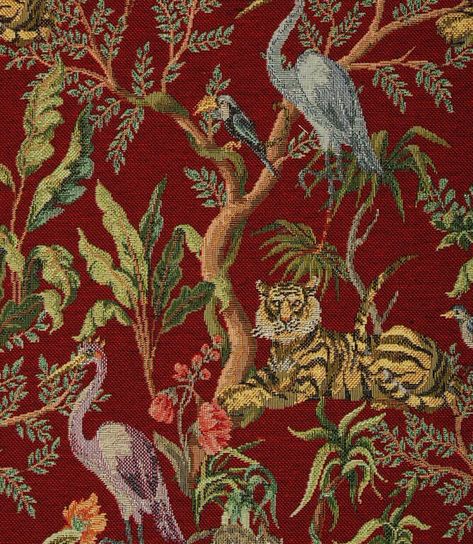 Jungle Tapestry, Red Images, Maximalist Style, Forest Tapestry, Jungle Room, Fabric Red, Free Fabric Samples, Tapestry Fabric, Contemporary Fabric