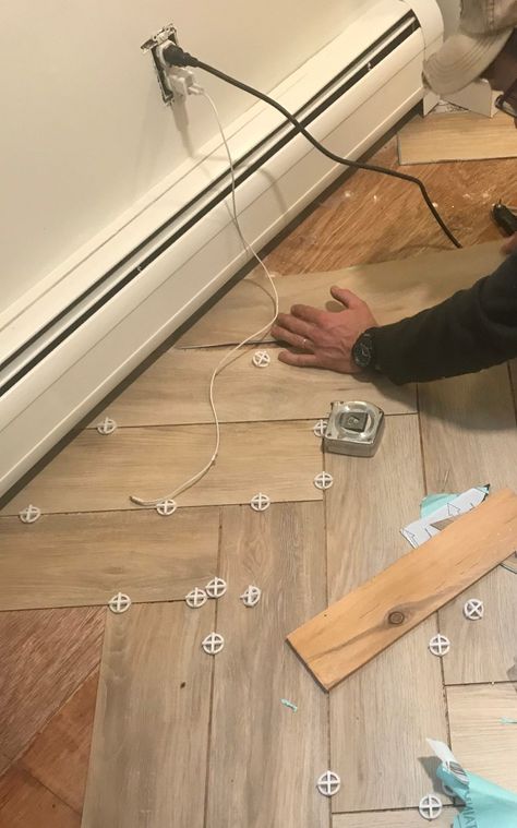 How to Install peel and stick tile in a herringbone pattern Peel And Stick Vynil Floor Tile, Sticky Tile Floor, Diy Herringbone Floor, Tile Over Tile, Sticky Tile, Herringbone Tile Pattern, Farmhouse Life, Herringbone Tile Floors, Floor Makeover