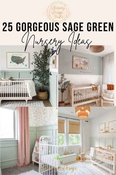 Not Girly Nursery, Sage Green Paint Colors Behr Nursery, Leafy Green Nursery, Sage Paint For Nursery, Sage And Blush Nursery Wallpaper, Sage Green Natural Wood Nursery, Pink White And Sage Nursery, Sage Pink And Gold Nursery, Nursery Paint Ideas Neutral