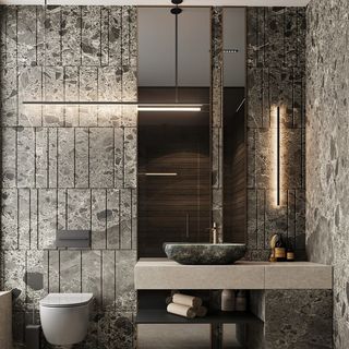 Luxurious Small Bathrooms, All Marble Bathroom, Modern Bathroom Design Luxury, Master Bathrooms Luxury, Small Luxury Bathroom, Modern Toilets, Luxury Bathroom Master, Toilet Design Modern, Bathroom Stone