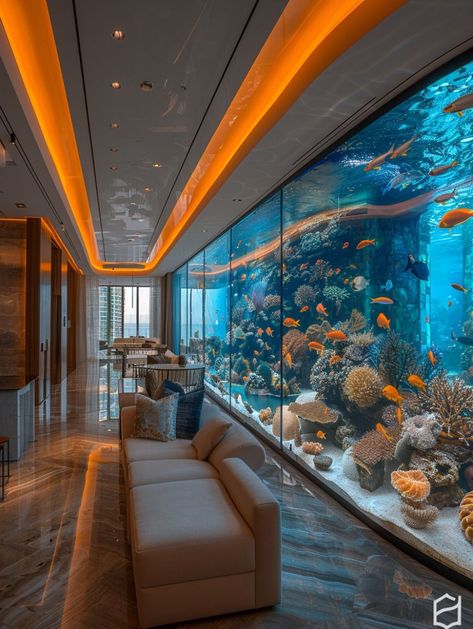 Top 5 Aquarium Décor Ideas to Enhance Your Living Room  Get inspired with aquarium designs that fit perfectly into your **minimalist apartment**. These ideas bring a refreshing, **warm home aesthetic** to your **living room decoration**. #AquariumDesign #ApartmentLiving Floor To Ceiling Fish Tank, Fish Tank In House Living Rooms, Floor Aquarium Ideas, Giant Aquarium In House, Big Aquarium In House, Aquarium In Living Room, Aquarium In House, Luxury Aquarium, In Home Aquarium