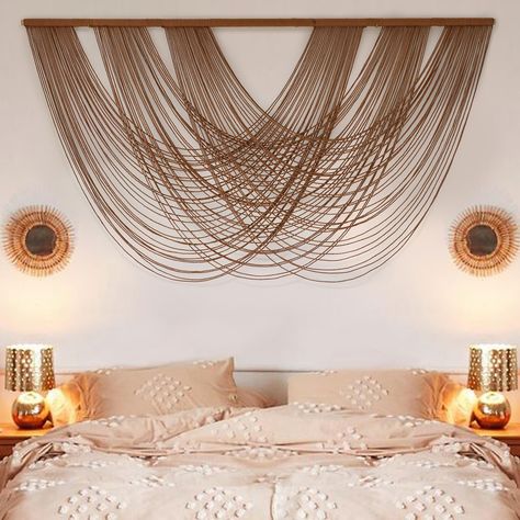 PRICES MAY VARY. Design: Large Macrame wall hangings are designed with modern geometric figures, combined with the perfect combination of yarn arc patterns. They are one-of-a-kind pieces in modern, muted tones that add tons of dimension to your walls which can easily transform any room into a modern, yet ethereal sanctuary. Function:If you have a blank wall that just needs a little something, add this modern macrame wall piece for a chic, stylish design statement.Dip-dye macrame wall hanging Wit Boho Above Bed Decor, Large Wall Decor Living Room, Boho Apartment Decor, Yarn Tapestry, Bed Wall Decor, Tapestry Bedding, Macrame Wall Decor, Macrame Wall Hanging Patterns, Tapestry Bedroom