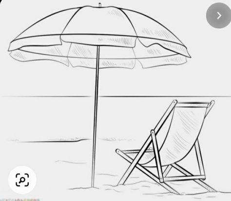 Draw A Beach Scene, Umbrella Coloring Page, Umbrella Drawing, A Beach Scene, Chair Drawing, Beach Drawing, Beach Art Painting, Scene Drawing, Drawing Tutorials For Kids