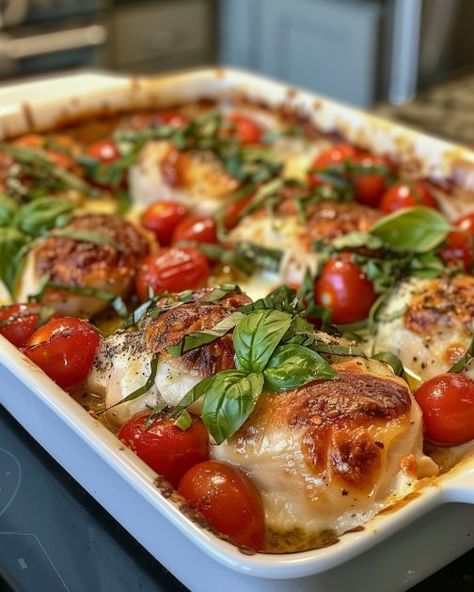 My Italian grandma taught me this recipe! Bless her soul! This one is a keeper! Chicken Casserole, Caprese Chicken Casserole, Cheesy Chicken Casserole, Chicken Breast Recipes Baked, Caprese Chicken, Chicken Entrees, Deilig Mat, Chicken Dishes Recipes, Poultry Recipes