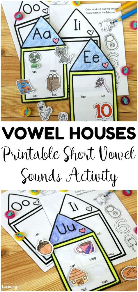 Work on phonics for early grades with this fun vowel houses short vowel sounds activity! Great for literacy centers and morning tubs! #lookwelearn #ela #literacy #literacycenters #literacyactivities #phonics Long And Short Vowel Sounds Activities, Long A Vowel Activities, Short Vowel Crafts, Long A Sound Activities, Vowel Craft Kindergarten, Kindergarten Vowels, Long Vowel Sounds Activities, Learning Vowels, Vowels Kindergarten