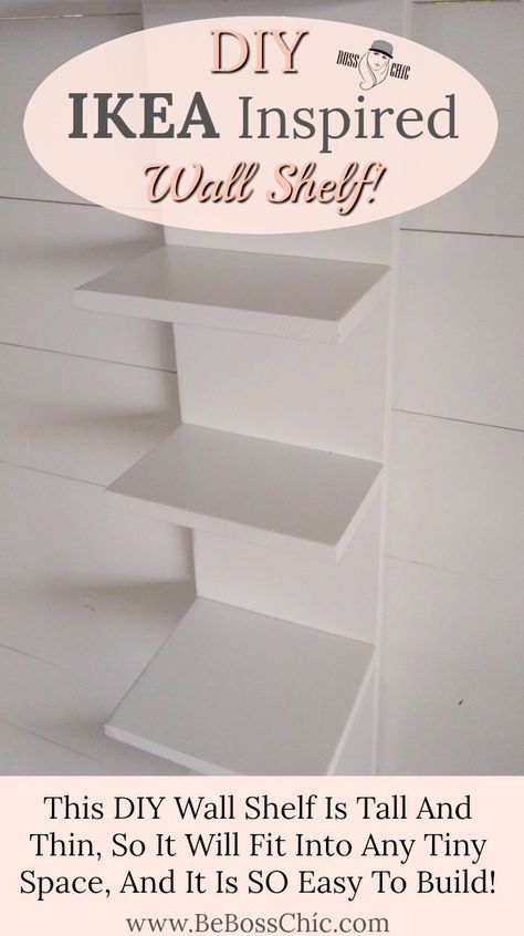 Slim Shelving Ideas, Shelf Steps Small Spaces, Diy Ikea Wall Shelf, Diy Tall Narrow Bookshelf, Diy Vertical Book Tower, Diy Narrow Wall Shelf, Diy Vertical Wall Shelf, Diy Small Display Shelf, Diy Lack Wall Shelf Unit