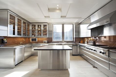 Stainless steel modern kitchen Stainless Steel Kitchen Design, Stainless Steel Kitchen Cabinets, Aluminum Kitchen, Steel Kitchen Cabinets, Industrial Kitchen Design, Stainless Kitchen, Food Lab, Farmhouse Kitchen Cabinets, Kitchen Cabinets Decor