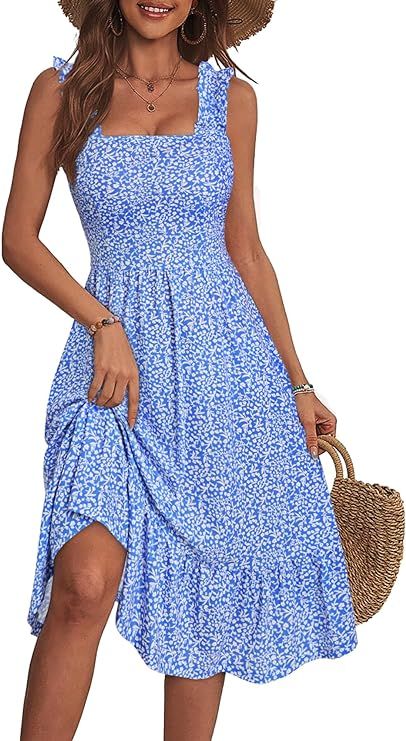 Shop the ZABERRY Women's Summer Midi Square Neck Dress for a cute and stylish look this summer. This flowy A-line tank sundress features a square neck design and comes in various floral prints. Made with a blend of polyester and spandex, it offers comfort and a flattering fit. Available in multiple sizes. Machine washable for easy care. Hashtags: #SummerDress #WomensFashion #FloralPrint #Sundress #SquareNeckDress Square Neck Summer Dress, Midi Dress Outfit Classy, Tropical Wedding Dresses, Sundresses For Women, Midi Dress Outfit, Sundresses Women, Midi Sundress, Square Neck Dress, Dress 2024