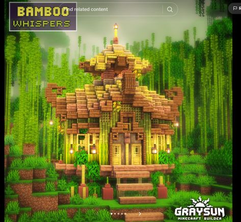 Fantasy Minecraft Starter House, Bamboo Hut Minecraft, Minecraft Jungle Base Ideas, Minecraft Builds Survival, Bamboo Minecraft, Starter Base Minecraft, Minecraft Bamboo House, Minecraft Starter Base, Minecraft Jungle House