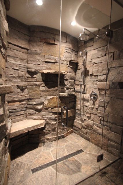 Creative Bathroom Design, Dream Shower, Rustic Bathroom Designs, Creative Bathroom, Rustic Bathrooms, Stone Walls, Dream Bathrooms, Shower Remodel, Rustic Bathroom