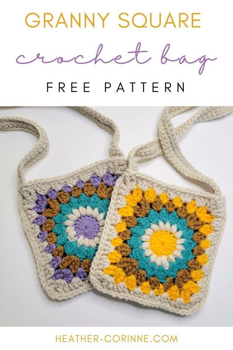 The Crochet Granny Square Bag is a free pattern here on my blog! This quick pattern uses a 'starburst' granny square to create a handmade, boho purse. Below you'll find the free pattern. Square Purses Handbags, Crochet Hippy Bag Pattern, Crochet Square Purse Pattern, Cool Granny Squares Handbags, Sunflower Granny Square Bag Pattern Free, Crochet Crossbody Bag Granny Square, Granny Square Sling Bag Pattern, Crochet Mandala Bag Free Pattern, Free Crochet Granny Square Purse Patterns