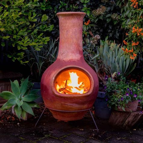 Chimnea Outdoor, Metal Chiminea, Clay Chiminea, Garden Center Displays, Outdoor Stove, Containers For Sale, Colorful Ceramics, Diy Camper, Wood Deck