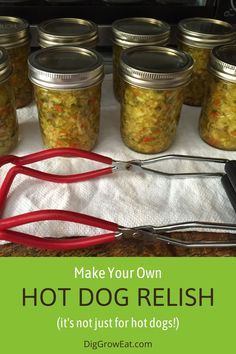 Hot Dog Relish Canning Recipe, Hot Dog Relish Canning, Hot Dog Relish Recipe Homemade, Mustard Hot Dog Relish Recipe, Cucumber Relish Recipes Hot Dogs, Mustard Relish Canning, Mustard Relish Recipes, Canned Relish, Hot Dog Relish Recipe