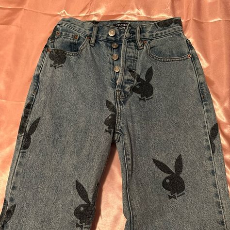 Never Worn Playboy Straight Leg Jeans Size 23 Grunge Painted Jeans, Playboy Clothes, Fire Clothes, Thrift Inspo, Jeans Pacsun, Female Clothes, Clothing Pieces, Painted Jeans, Fire Fits