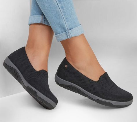 An easy-wearing favorite arrives with long-lasting comfort in Skechers Relaxed Fit®: Arch Fit Reggae Cup - Rivers. This slip-on casual loafer features a breathable engineered knit upper with a removable Arch Fit® cushioned insole. River Style, 70s Women, Skechers Relaxed Fit, Wide Shoes, Casual Loafers, Comfort Shoes, Skechers Women, Womens High Heels, Loafer Shoes