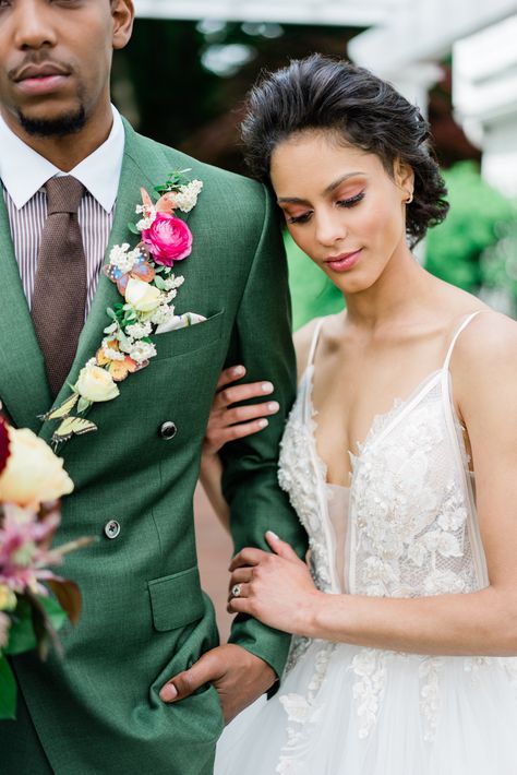 Forest Green Wedding Suit, Floral Boutonniere, Forest Green Wedding, Green Wedding Suit, Embroidered Wedding Gown, Wedding Couple Pictures, Groom And Groomsmen Suits, Groom Pictures, Boston Wedding Photographer