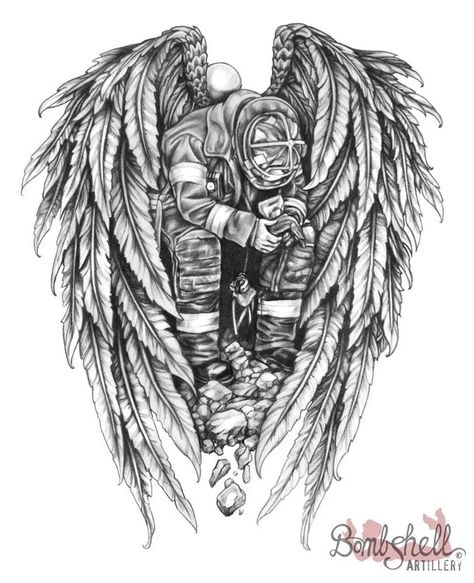 Tat Simple Firefighter Tattoo, Iron Worker Tattoo, Firefighter Tattoo Sleeve, Guardian Angel Tattoos, Fireman Tattoo, Firefighter Drawing, Archangel Michael Tattoo, Fighter Tattoo, Ems Tattoos