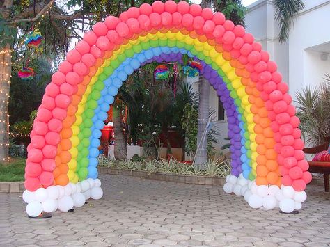 Entrance to the Rainbow Theme Birthday Party - Untumble Colorful Birthday Party Decorations, Pride Birthday, Rainbow Theme Birthday, Care Bears Birthday Party, Rainbow Party Decorations, My Little Pony Birthday Party, Rainbow Arch, Little Pony Birthday Party, Trolls Birthday Party