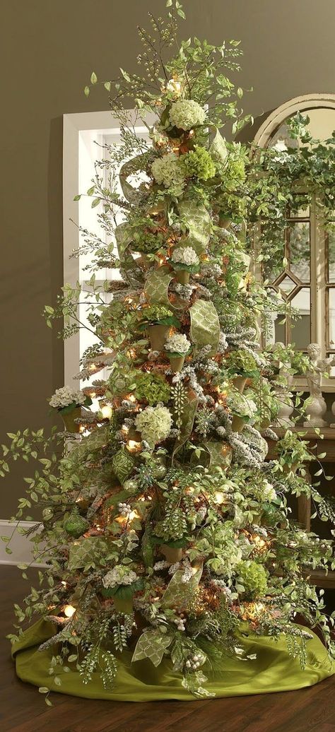 Christmas Tree Decorating - fantasy green floral tree - I deconstructed this tree on the blog. Come see it! Victorian Christmas Tree, Floral Christmas Tree, Creative Christmas Trees, Elegant Christmas Trees, Christmas Tree Inspiration, Ultimate Christmas, Beautiful Christmas Trees, Green Christmas Tree, Christmas Tree Themes