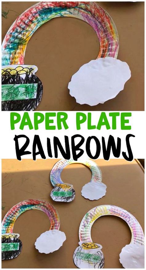 Paper plate rainbow pot o' gold - fun st patricks day craft for kids to make! So easy and cute. Rainbow cloud art project Paper Plate Rainbow, Sant Patrick, March Crafts, St Patricks Crafts, Art Project For Kids, St Patricks Day Crafts For Kids, St Patrick Day Activities, Project For Kids, Rainbow Crafts