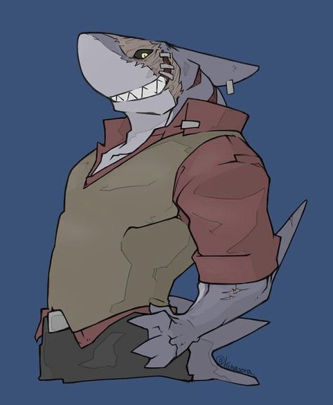 Anthro Shark Character Design, Shark Man Character Design, Shark Hybrid Human, Anthro Shark, Skull Crushers, Dnd Npc, King Shark, Shark Man, Shark Art