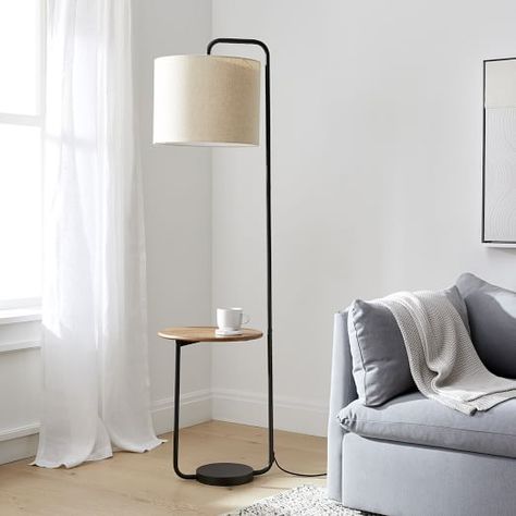 Modern Floor Lamps | West Elm Shelf Floor Lamp, Modern Standing Lamps, Industrial Shelf, Industrial Floor Lamps, Floor Lamp With Shelves, Floor Lamps Living Room, Adjustable Floor Lamp, Contemporary Floor Lamps, Industrial Shelving