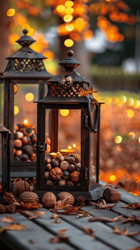 Fall Table Scapes Ideas, Fall Lantern Decor Ideas, Fall Lantern Decor, Autumn Ambience, November Images, November Mood, Thanksgiving Aesthetic, Fall Lantern, Autumn Magic