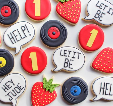 The Beatles Cookies Decorated, Beatles One Birthday, The Beatles Themed Birthday Party, The Beatles Theme Party, Beatles Cookies Decorated, Beatles Themed Party Food, Beatles 1st Birthday Party, The Beatles Party Ideas, The Beatles Birthday Party